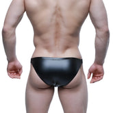 Black glossy faux leather briefs metro male wear bling bikini 3604-75 with sleek form-fitting design