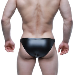 Black glossy faux leather briefs metro male wear bling bikini 3604-75 with sleek form-fitting design