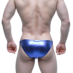 Shiny metallic blue swim trunks metroMalewear bling bikini royal blue 3604-18 showcasing front view