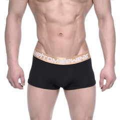 MetroMalewear body boxer brief black with gold elastic waistband and white logo lettering for comfortable support