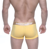 Yellow MetroMaleWear body boxer briefs with gold waistband and white lettering comfortable for everyday wear