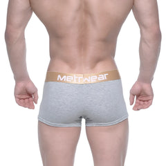 Gray heathered metro malewear body boxer briefs with gold waistband and white metwear logo 1023-10