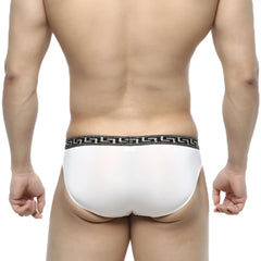 Metro male wear bolero bikini white briefs with black greek key patterned waistband for stylish comfort