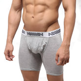 Gray heathered boxer briefs with white elastic waistband featuring a dark gray million logo by metromalewear