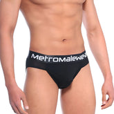 Black metromalewear bosillo brief 3506-20 with white logo band for comfortable everyday wear