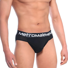 Black metromalewear bosillo brief 3506-20 with white logo band for comfortable everyday wear