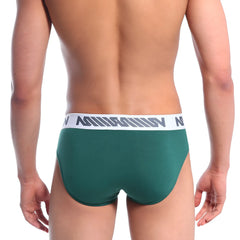 Green athletic briefs metro male wear bosillo brief with white elastic waistband and gray geometric logo pattern