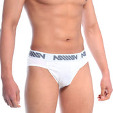 White mens briefs metro male wear with gray miiw logo waistband breathable comfortable fit