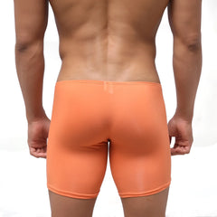 Orange stretchy briefs by metromalewear featuring bosillo long boxer peach style with comfortable fit and soft fabric