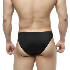 MetroMaleWear Bosillo swim bikini black form-fitting briefs with smooth stretchy fabric and a snug waistband