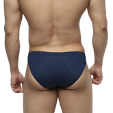 MetroMaleWear bosillo swim bikini navy briefs with smooth form-fitting design in navy blue for swimming use