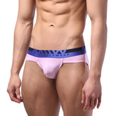 Pink men’s briefs with blue and black metromalewear elastic waistband metroMalewear bright brief pink 6106-02