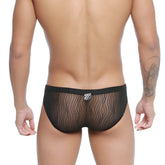 Black sheer mesh briefs with wavy pattern and elastic waistband metro malewear bruma bikini 5103-m30