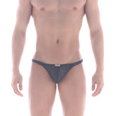 Black mesh briefs buckle bikini by metromalewear with red and white brand tag on waistband