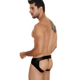 Black leather-like briefs with wide waistband and cutout design metro malewear buffalo jock strap 2001-72