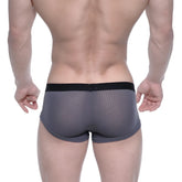 MetroMalewear bulge boxer gray mesh briefs with black elastic waistband showing front side design