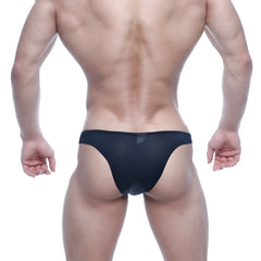 MetroMalewear bulge capri bikini briefs in black sheer mesh showing the front side