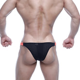 MetroMaleWear bulge capri bikini black mesh briefs with orange trim featuring breathable mesh fabric