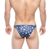 Blue swim trunks with white star pattern from metromalewear bulge capri bikini usa 6104-90 for beachwear