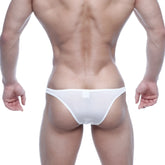 MetroMaleWear bulge capri bikini white sheer mesh briefs with a small rectangular tag at the back side