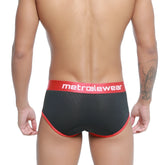 MetroMaleWear Cairo brief black 5106-20 mesh textured black and red briefs with elastic waistband front view