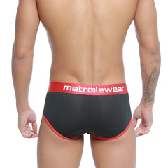 MetroMaleWear Cairo brief black 5106-20 mesh textured black and red briefs with elastic waistband front view