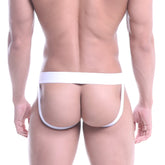 White minimalist athletic briefs with sleek form-fitting design from metromalewear navy jock strap 3021-29 collection