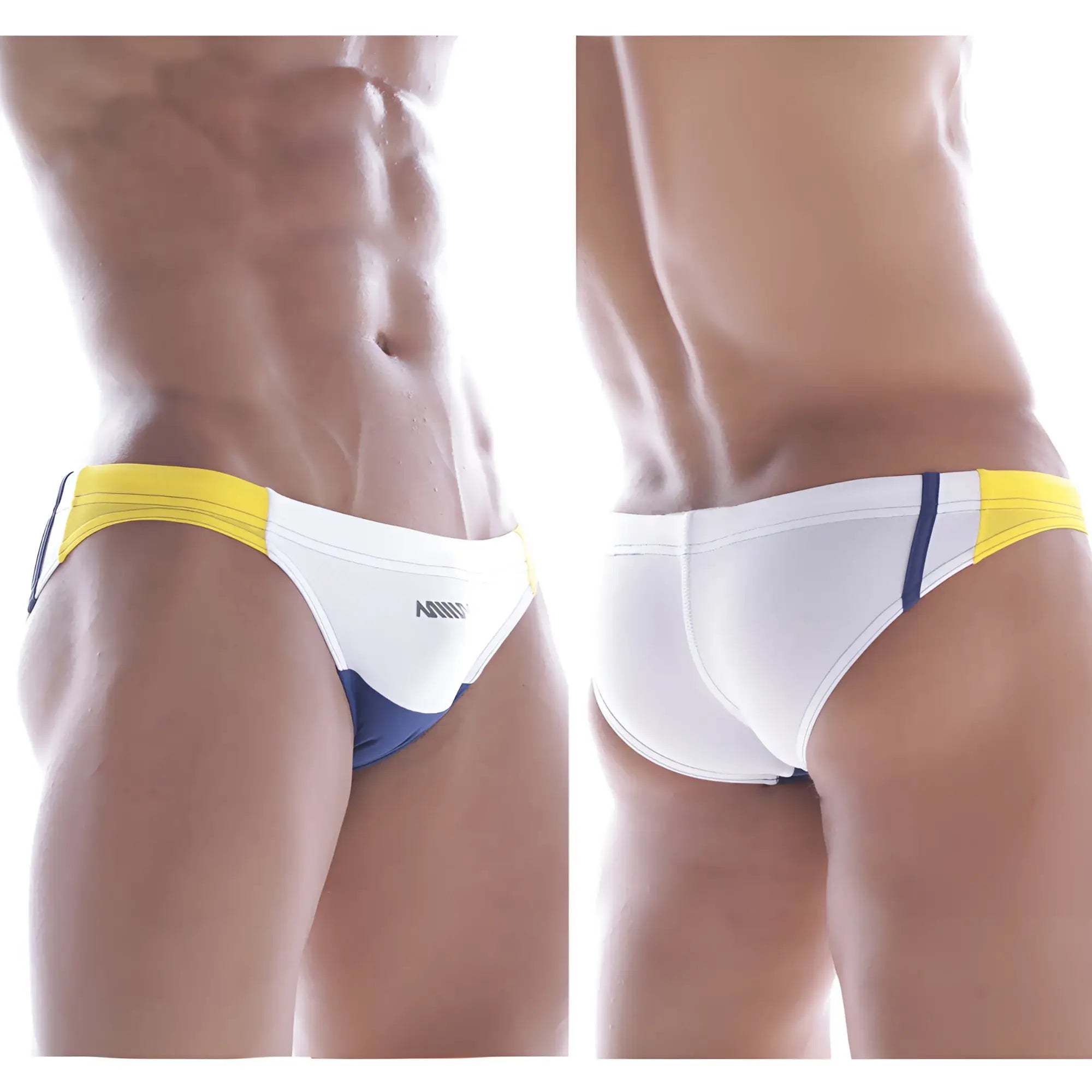 MetroMaleWear California Swim Bikini white 4921-00 swim trunks in white yellow and navy blue with a sleek design