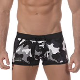 Metro male wear camo grey swim boxer 4926-81 swim trunks with black white and gray camouflage and black waistband