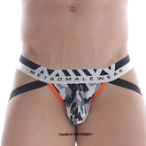 MetroMaleWear camo jock strap 3001-80 men’s briefs in black white and orange camouflage with branded waistband