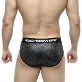 Black and gray leopard-print briefs with black metronewear waistband metroMalewear camouflage hip brief 5003-90