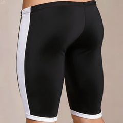 Black and white MetroMaleWear Campus Jammer 4904-30 athletic shorts with a sleek form-fitting design
