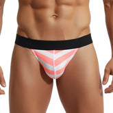 Pink and white chevron patterned briefs with black waistband from metromalewear candy bikini neon orange collection