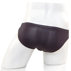 Black sleek form-fitting briefs with smooth satin-like finish metroMaleWear cannon hip brief contrast black 2203c-20