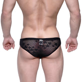 Black star-patterned mesh briefs metro malewear capri bikini star black 6103-51 front view
