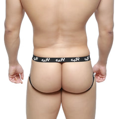 Black sup brand thong with white sup lettering on waistband metro malewear cara jock strap black 1031-20