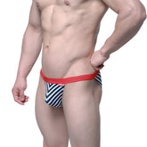 Metro malewear caramelo bikini black 6117-41 briefs with black and white chevron pattern and red elastic waistband
