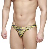 Yellow and black caution tape patterned metro malewear lowrise bikini briefs in black for men