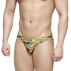 Yellow and black caution tape patterned metro malewear lowrise bikini briefs in black for men