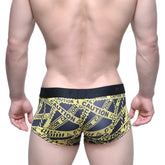 MetroMaleWear caution trunk black 2026-71 men’s boxer briefs with black elastic waistband and black yellow tape pattern