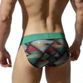 MetroMaleWear Cebada Bikini 3004-86 men’s briefs with green multicolored geometric pattern and solid green waistband