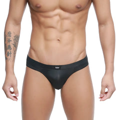 MetroMaleWear Cebolla Bikini black men’s briefs sleek glossy fabric with subtle waistband logo front view