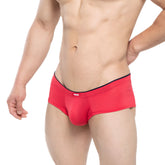 Red mesh briefs with black waistband and small red logo on front from MetroMaleWear cheek circon 2028-76 collection