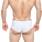 White mesh briefs with a black elastic waistband by MetroMaleWear cheek nacar 2028-78 showcasing breathable fabric