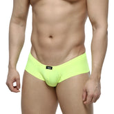 Bright neon green briefs with black logo tag at waistband from MetroMaleWear cheek neon green 2028-07 collection