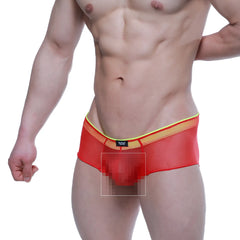 MetroMaleWear cheek onion 2028-72 red mesh briefs with yellow trim and black logo waistband front view