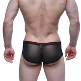 MetroMaleWear Cheek Patron 2028-71 black sheer mesh briefs with contrasting red waistband for stylish comfort