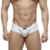 MetroMaleWear cheek white 2028-00 men’s white briefs with sleek form-fitting design and black logo waistband