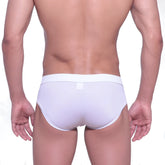 White metro male wear chess swim brief 4916-06 with smooth form-fitting design and snug elastic waistband