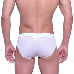 White metro male wear chess swim brief 4916-06 with smooth form-fitting design and snug elastic waistband